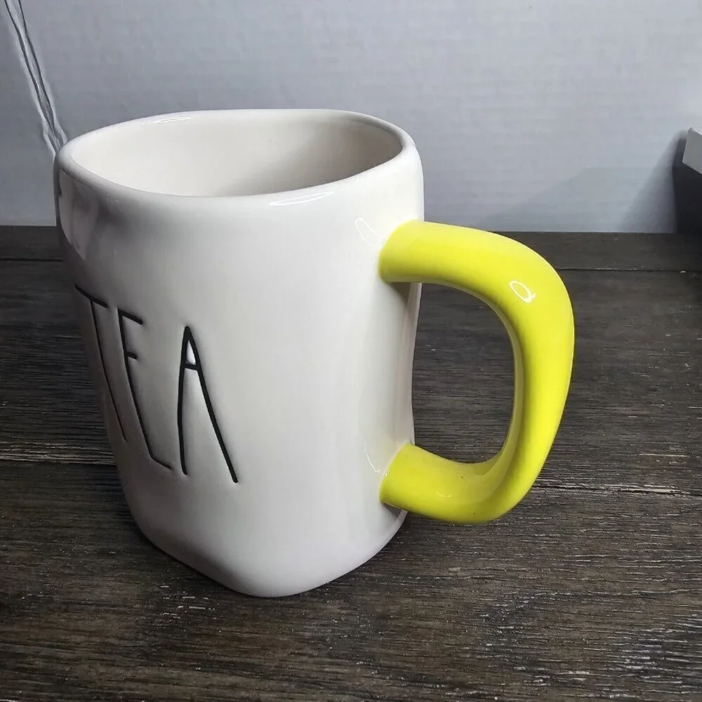 Rae Dunn Artisan Tea Mug Yellow Handle Farmhouse Magenta Basics